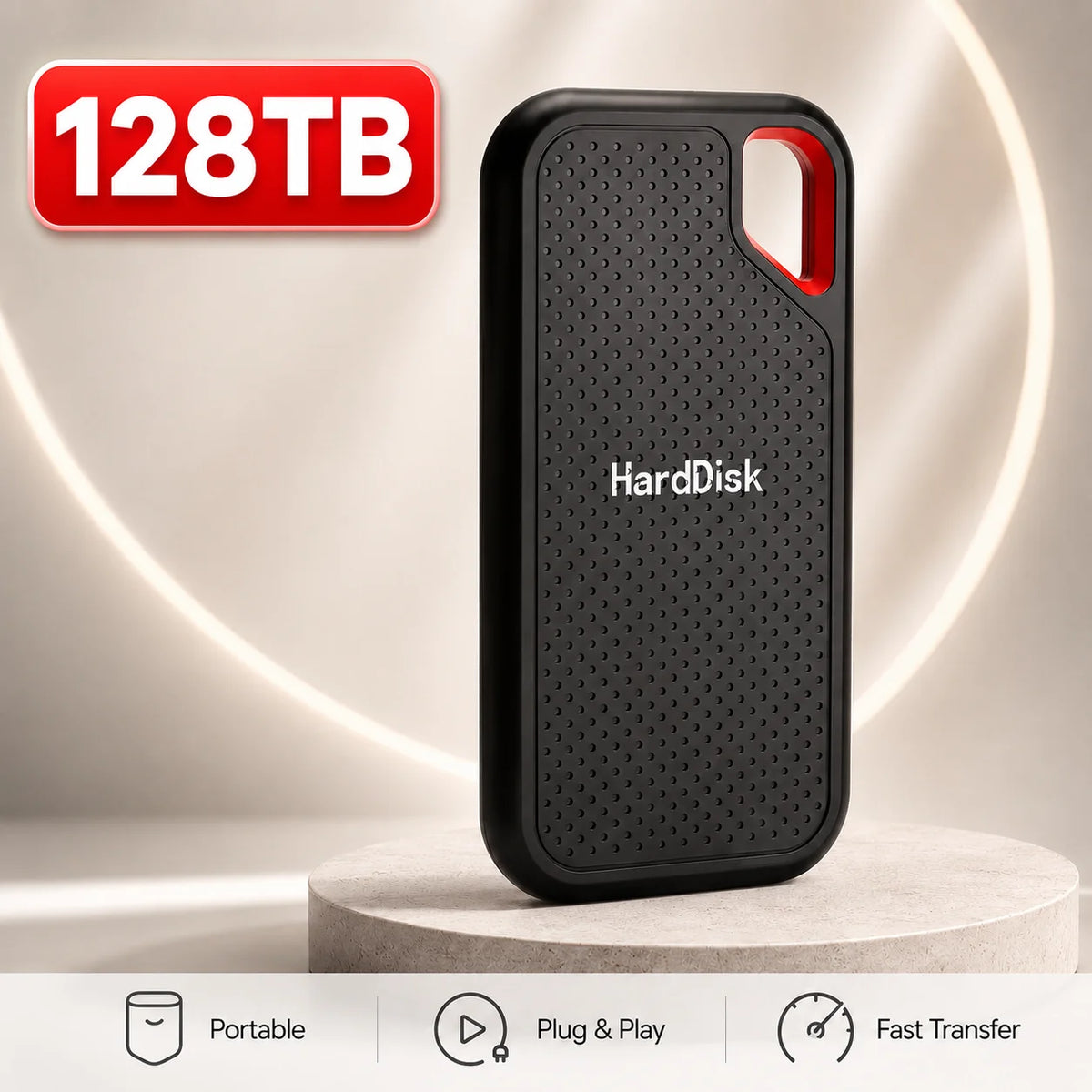 Corporación Turística 1TB portable SSD external drive with USB 3.1 port, high-speed storage for PC and Mac.