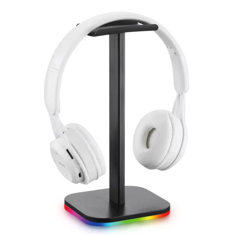 Gaming RGB headphone stand with 10 lighting modes, USB and 3.5mm ports, by Corporación Turística.