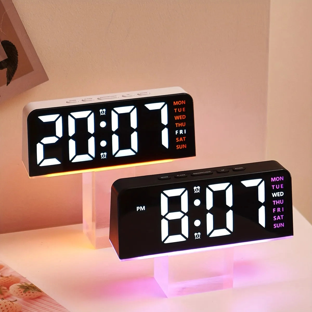 Digital LED ambient clock with USB, adjustable brightness, shows date, from Corporación Turística, ideal as alarm clock.