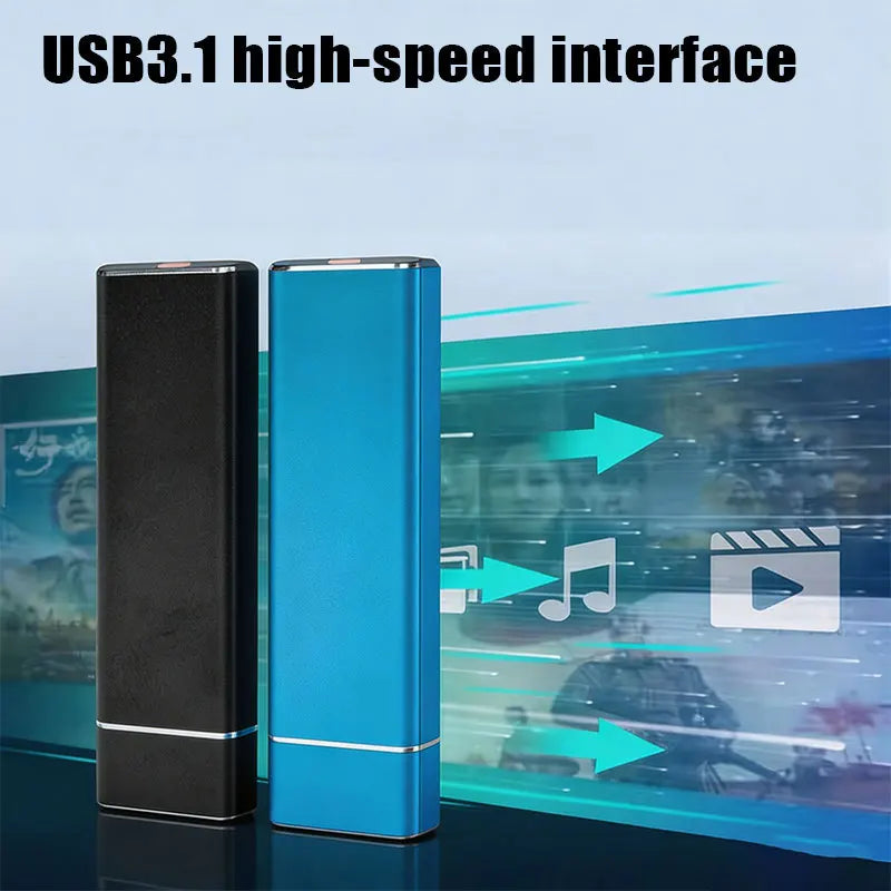 Black 8TB portable SSD external drive by Corporación Turística with USB 3.1 Type-C port, compact and high-speed storage solution.