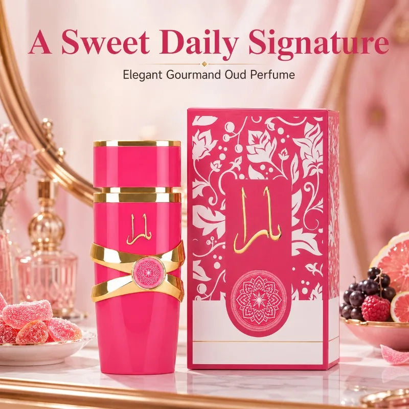 Yara & Asad Eau de Parfum 100ml unisex fragrance bottle, exotic scent, elegant glass container with spray nozzle.