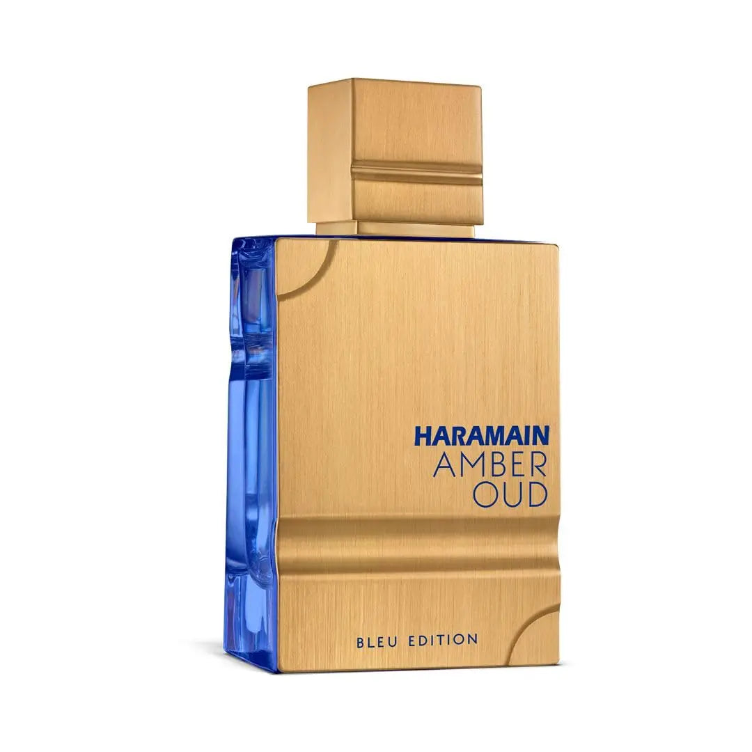 Al Haramain Amber Oud Blue Edition Eau De Parfum 60ml bottle from Corporación Turística, with blue and amber accents.