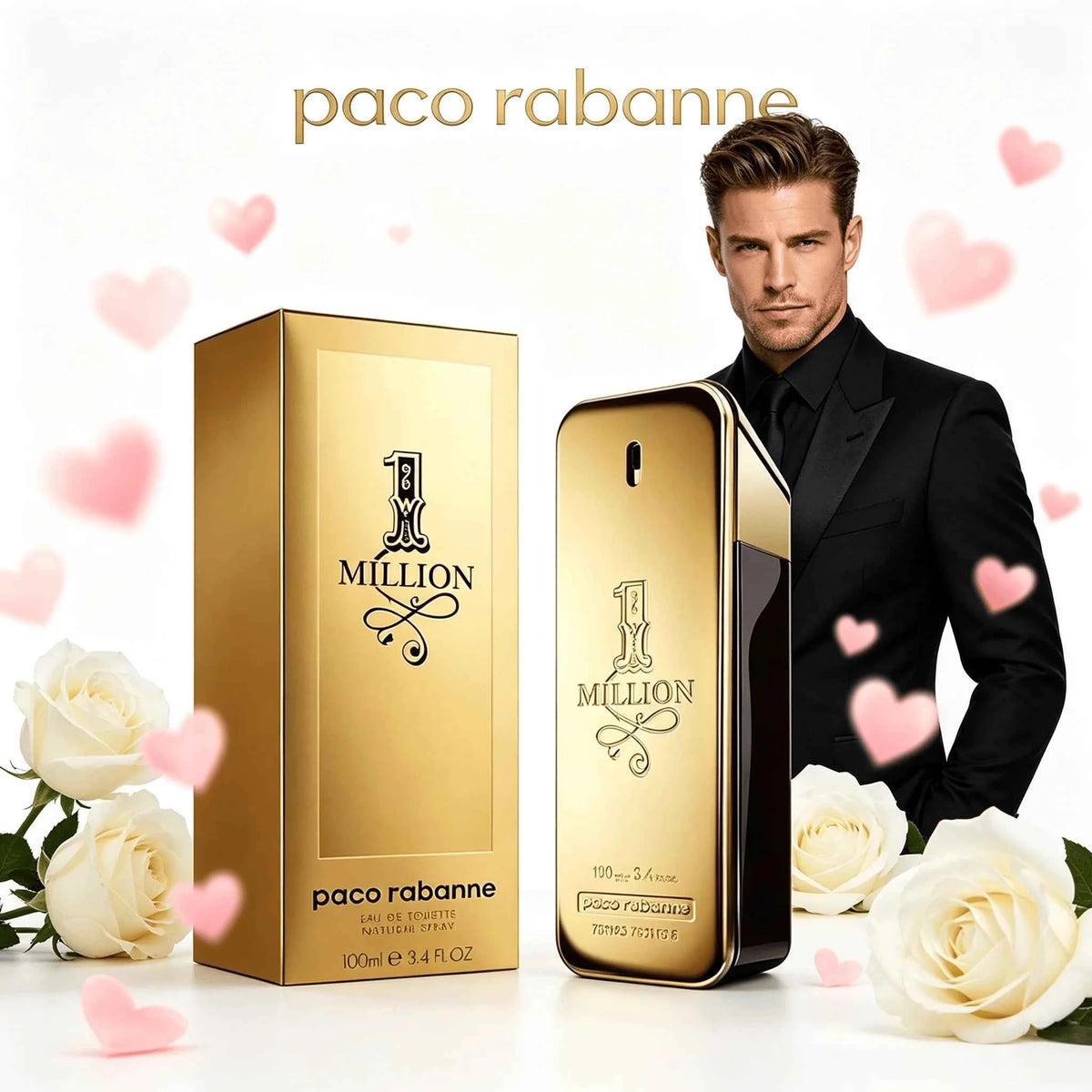 Paco Rabanne 1 Million Eau De Toilette spray 100ml, luxury men's fragrance with gold bar design, elegant packaging.
