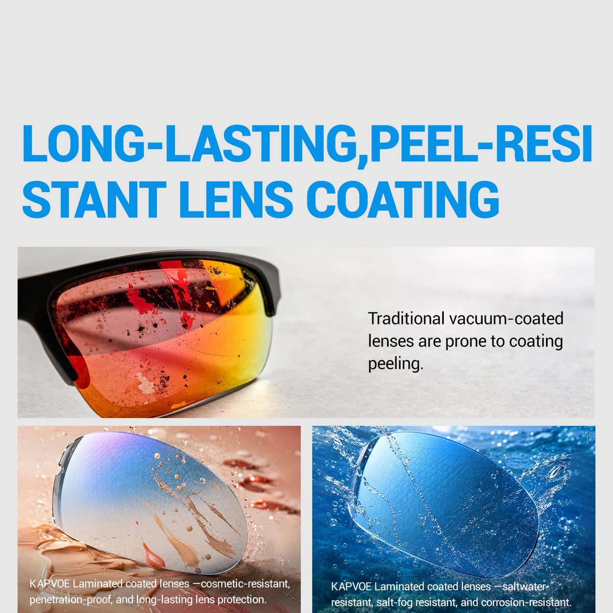 Polarized anti-reflective cycling glasses by KAPVOE, with sleek design and tinted lenses for outdoor cycling visibility.