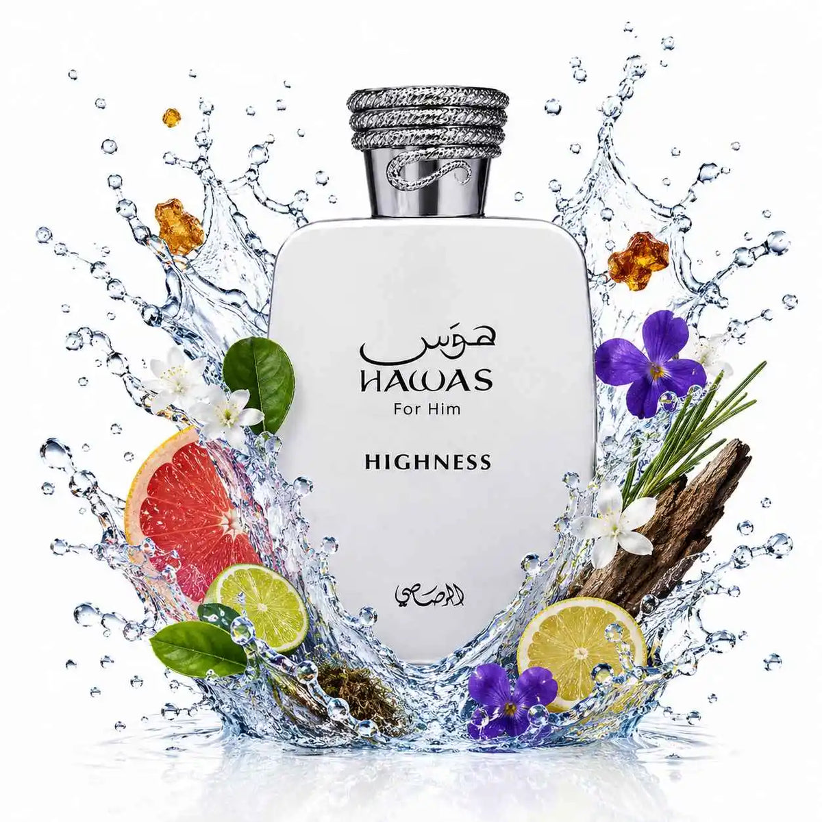 Rasasi Hawas Highness Eau de Parfum spray for men, featuring a sleek bottle with a dark cap and elegant design.