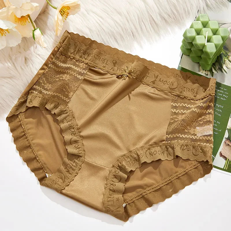 Gray high-waist lace women's briefs by Corporación Turística, seamless design, comfortable fit, displayed on a plain background.