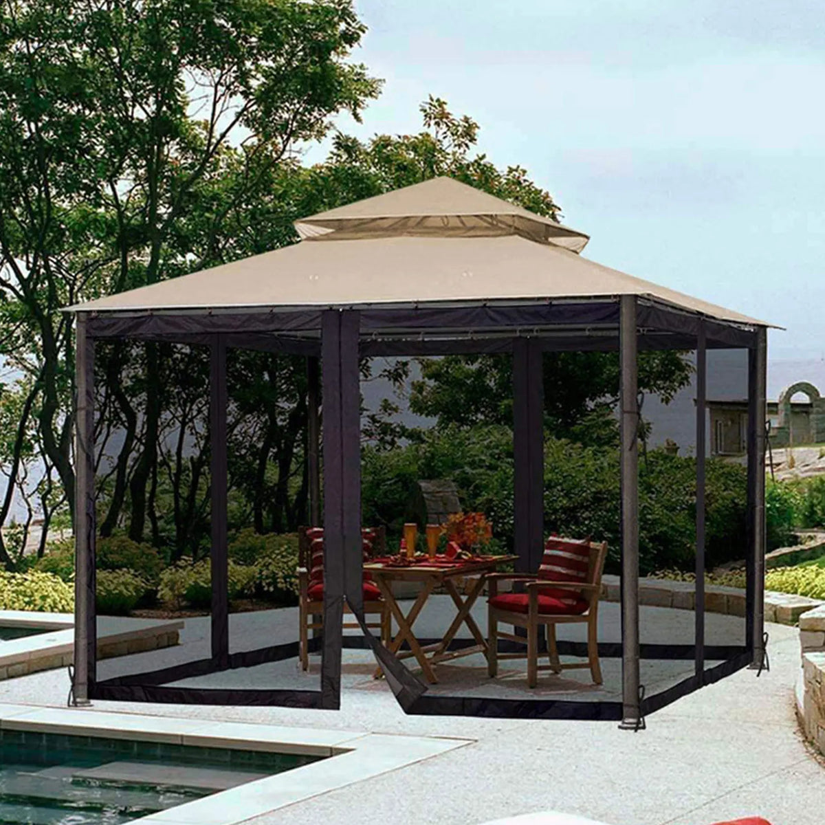 Durable 300x300cm mosquito net for garden gazebo, exterior insect screen by Corporación Turística, mesh anti-insect fabric.