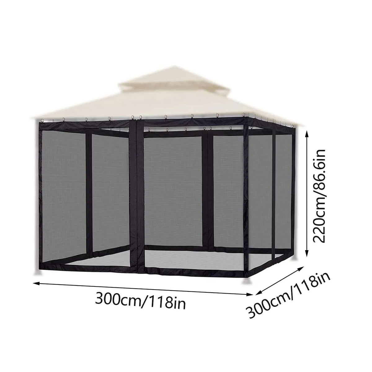 Durable 300x300cm insect screen for garden gazebo by Corporación Turística, made of fine mesh to keep out insects.