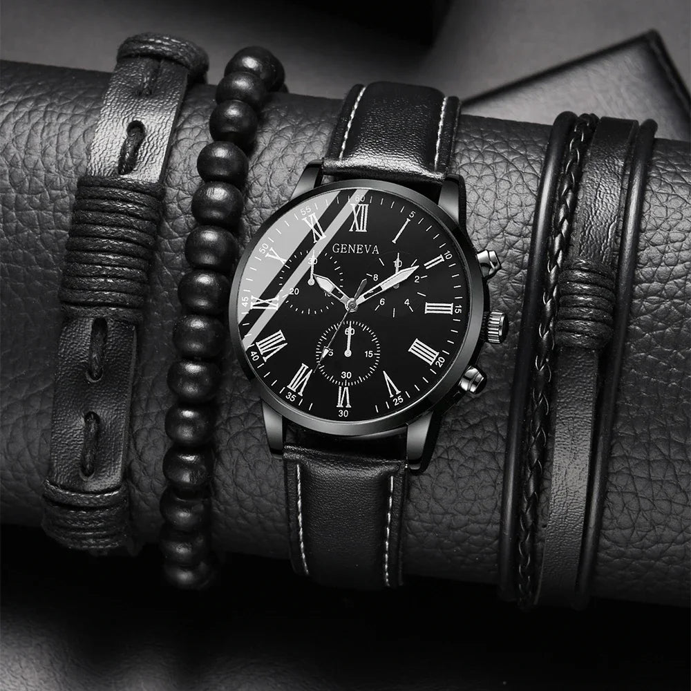 Luxury men's watch and bracelet set by Corporación Turística, stylish accessories for sophisticated men's fashion.