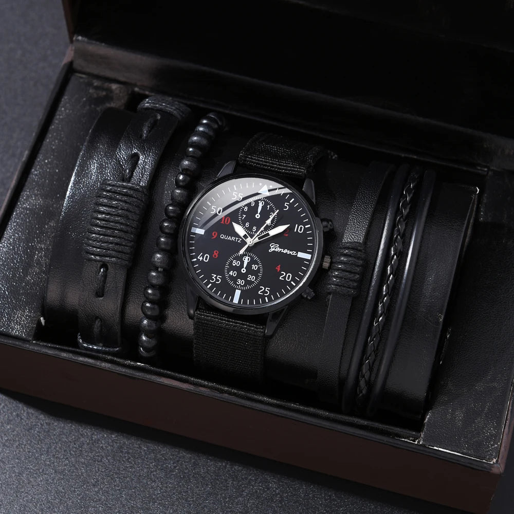 Luxury men's watch and bracelet set from Corporación Turística, stylish and elegant jewelry accessories for men.