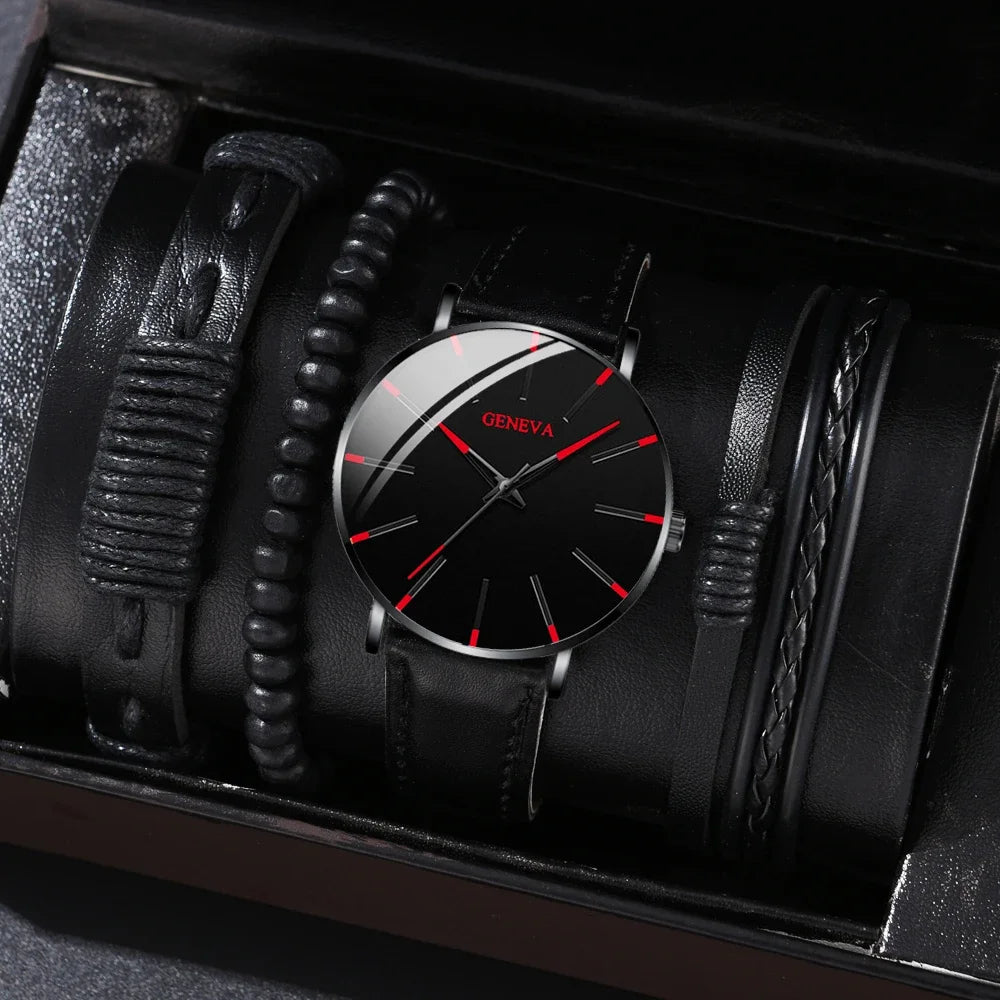 Luxury men's watch and bracelet set by Corporación Turística, stylish accessories with sleek design and elegant details.