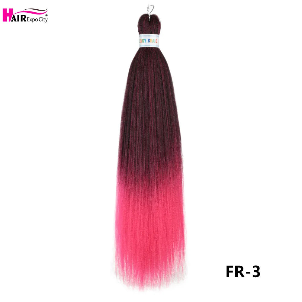 Synthetic 26-inch hair extensions with trenzas, three units per batch, from Corporación Turística, showing the detailed braided style.