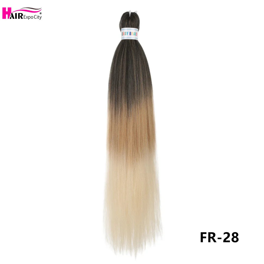 Synthetic 26-inch hair extensions with triple braided design from Corporación Turística, shown in a natural black color.