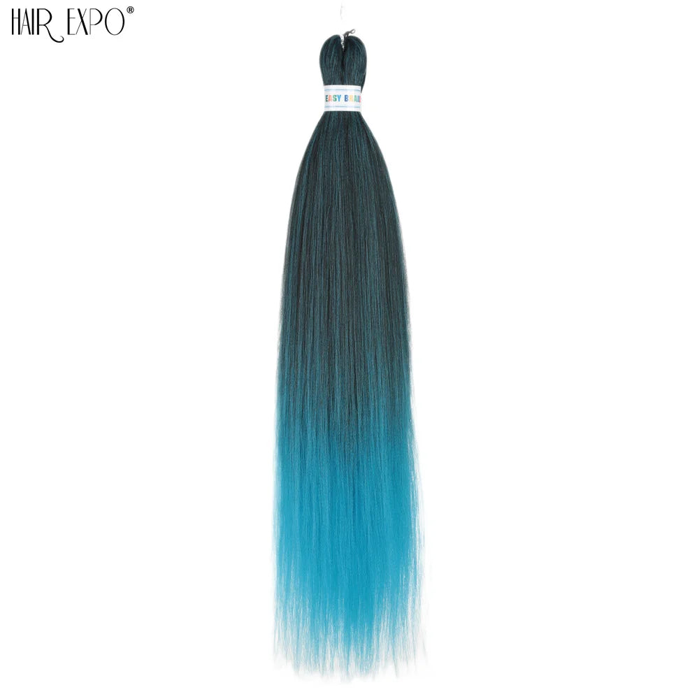 26-inch easy-trend hair extensions by Corporación Turística, featuring natural-looking braided hairstyle in vibrant green color.