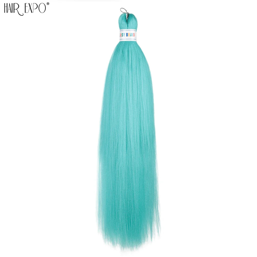 26-inch easy-trend hair extensions by Corporación Turística featuring natural-looking braided hairstyle in vibrant green color.