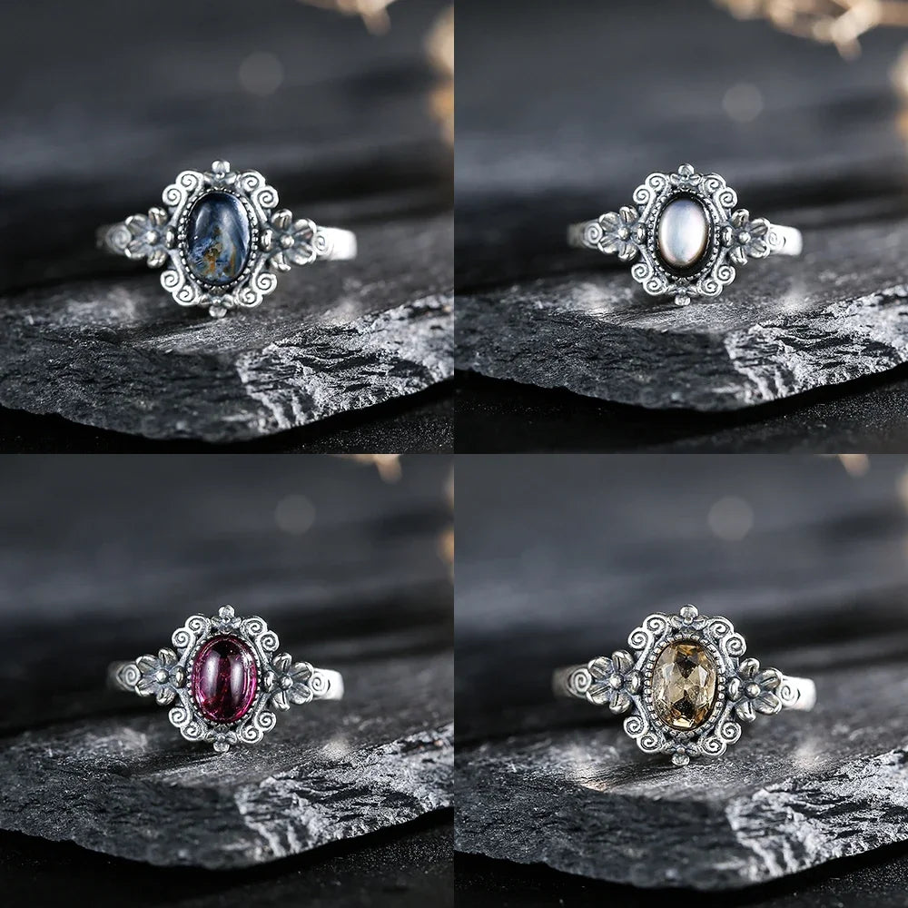 Sterling silver 925 amethyst ring with a 7x5mm gemstone, showcasing a vibrant, authentic gemstone design.