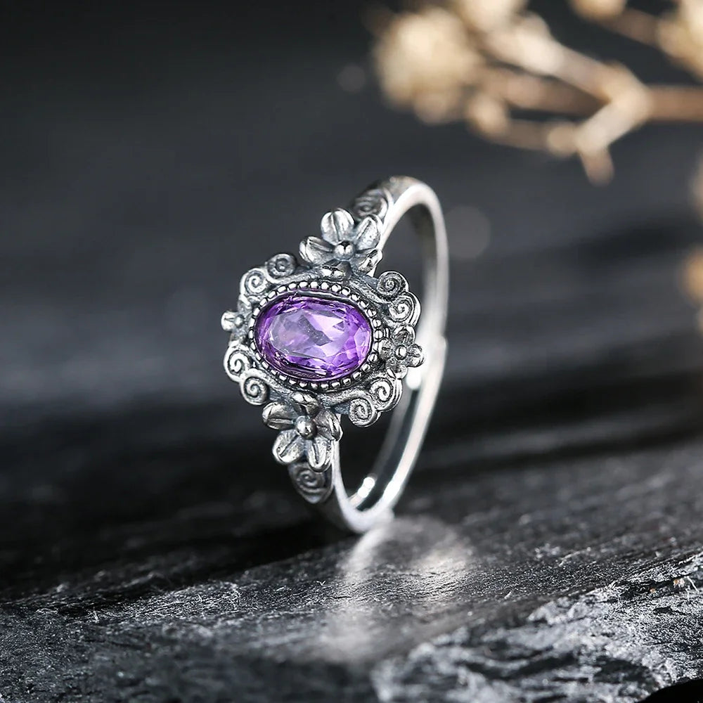 Sterling silver 925 ring with genuine amethyst gemstone, featuring a 7x5mm size, from Corporación Turística.