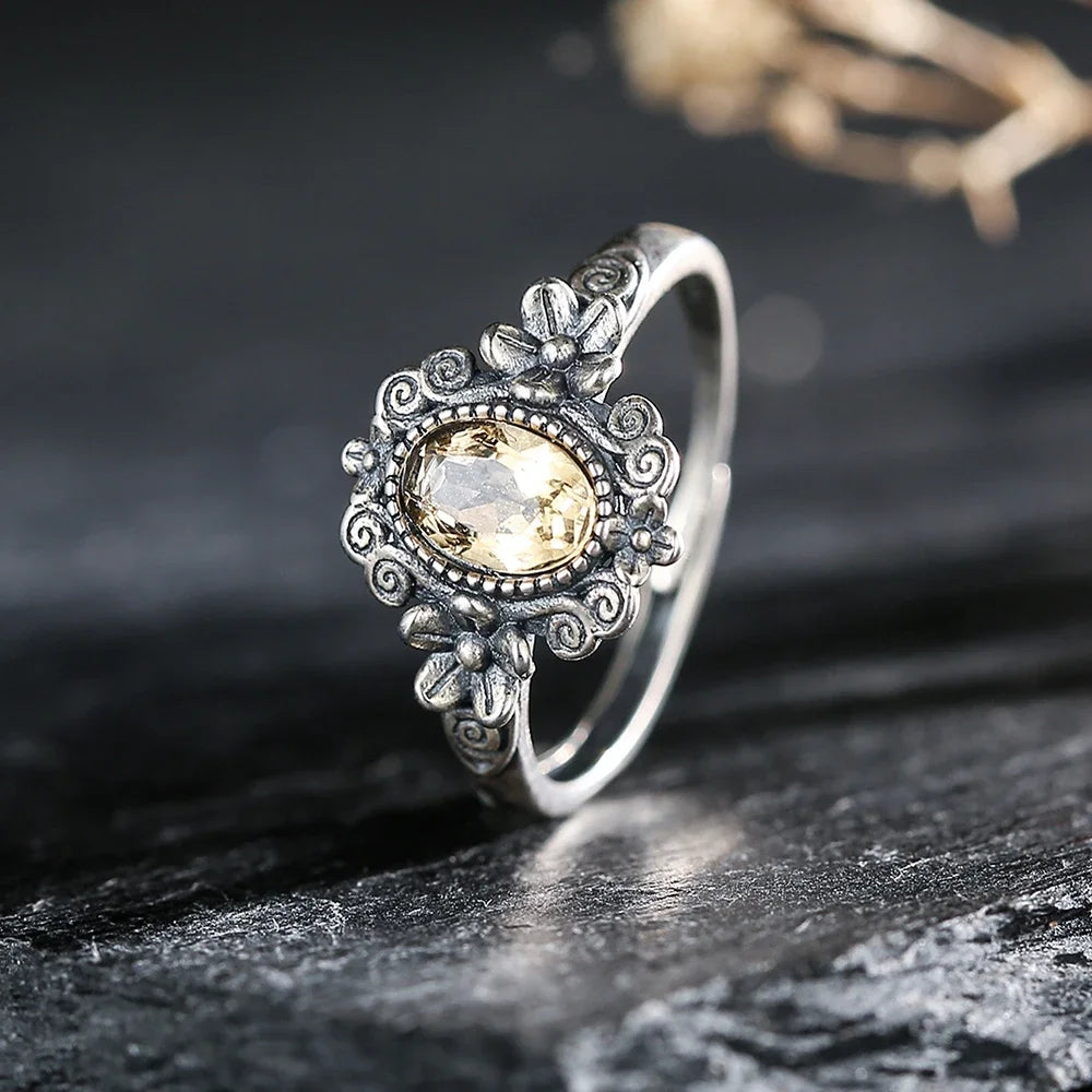Sterling silver 925 amethyst ring featuring a 7x5mm purple gemstone, crafted by Corporación Turística.