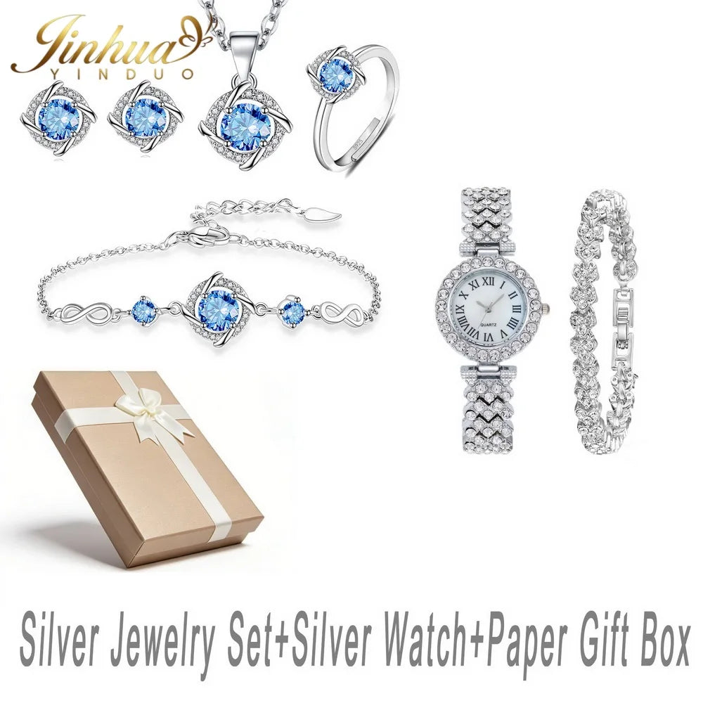 Classic jewelry set in 925 sterling silver with blue stones, featuring a elegant design and matching accessories.