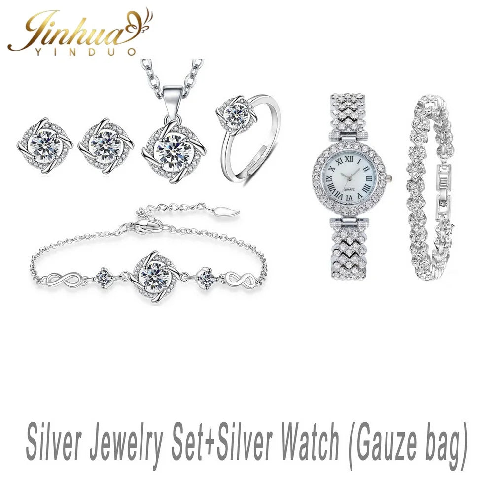 Silver 925 jewelry set featuring a classic design with blue stones, displayed with a redimensionable gauze bag.