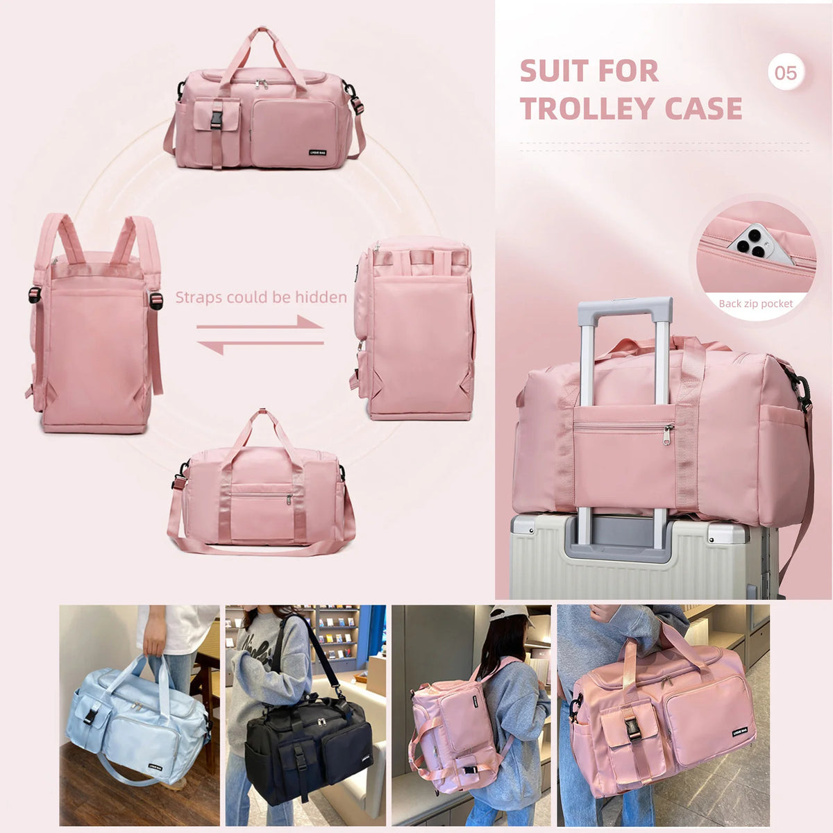 Sports gym bag with separate wet and dry compartments, made by Corporación Turística, designed for fitness and active use.