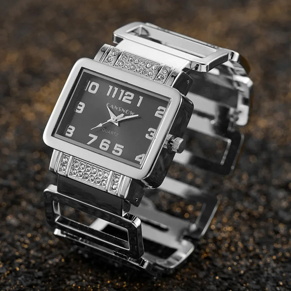 Gold and black rectangular Cansnow women's wristwatch with a sleek bracelet design from Corporación Turística.