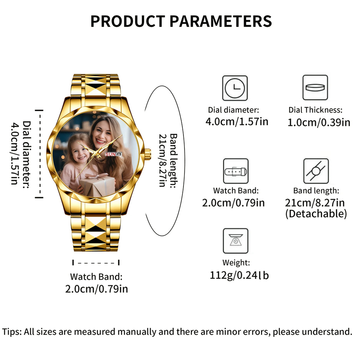 Gold-inlaid customizable watch by Corporación Turística with personalized image on dial, elegant and unique timepiece.