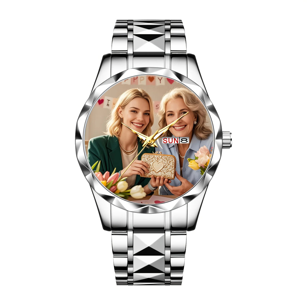 Gold inlaid customizable watch by Corporación Turística with personalized image display, elegant and stylish accessory.