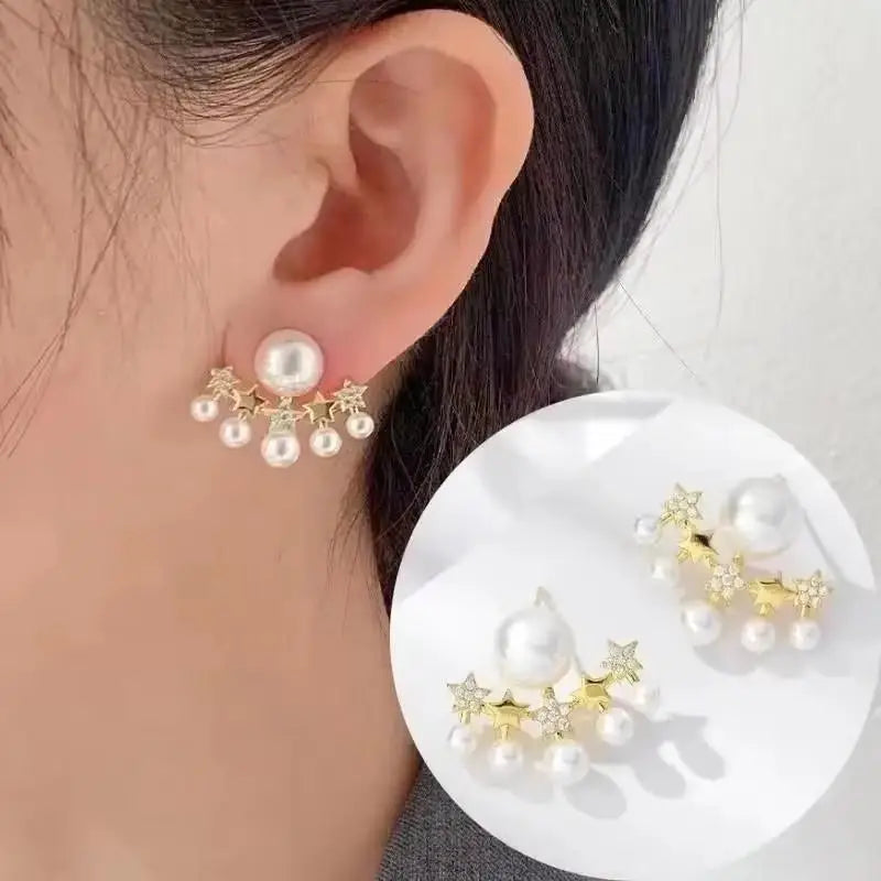 Gold and white Korean fashion zircon pendant earrings with elegant dangle design from Corporación Turística.