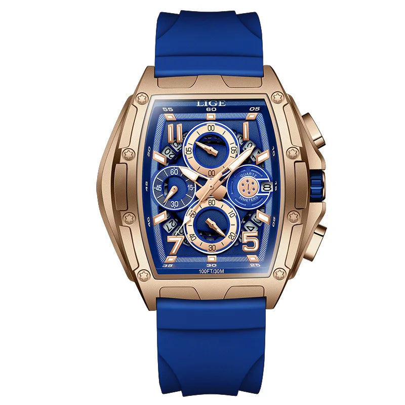 LIGE 2026 men's quartz watch with a golden-black square dial and stainless steel band, stylish and modern men's wristwatch.