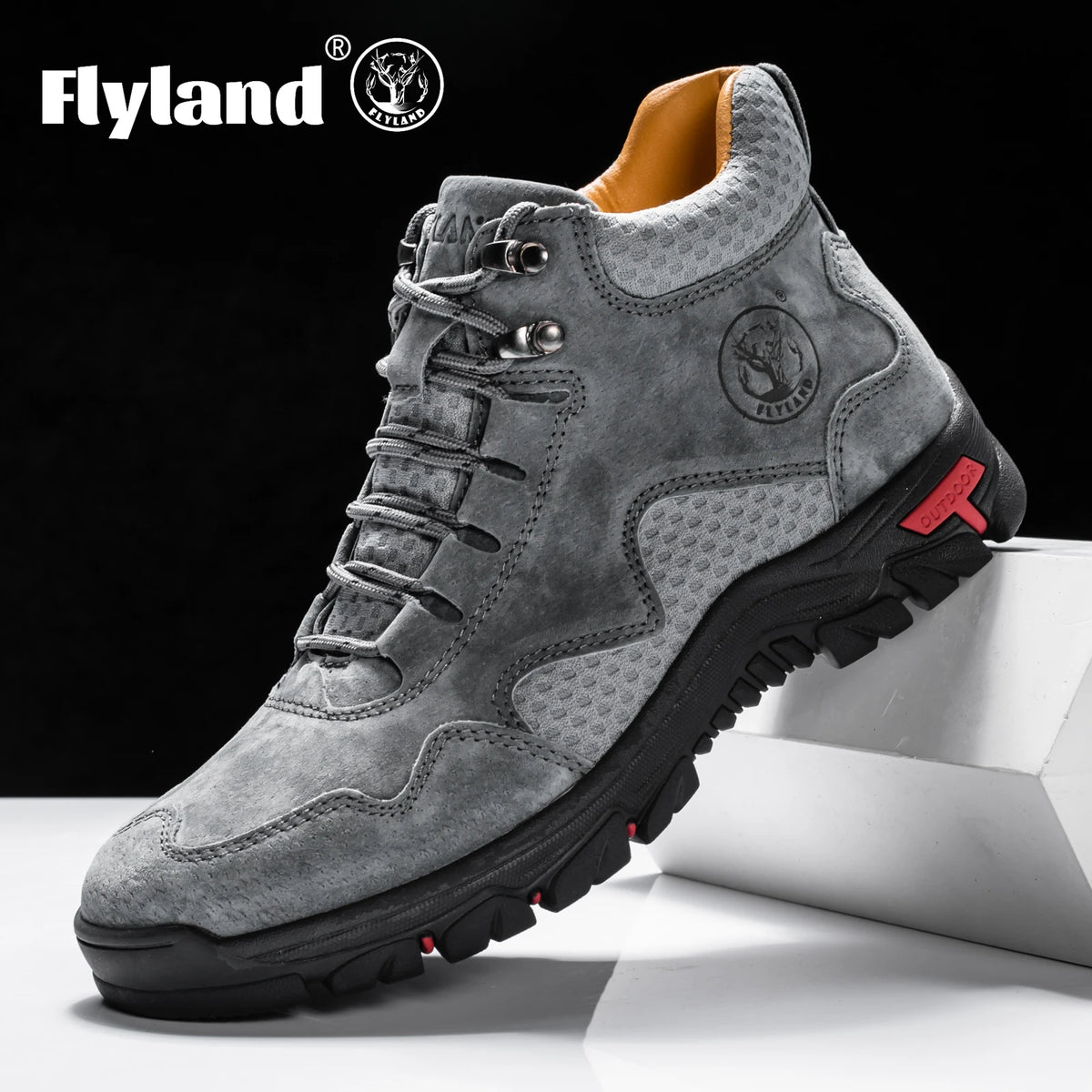 Flyland men's ankle leather boots by Corporación Turística featuring black leather with sleek design and sturdy soles.