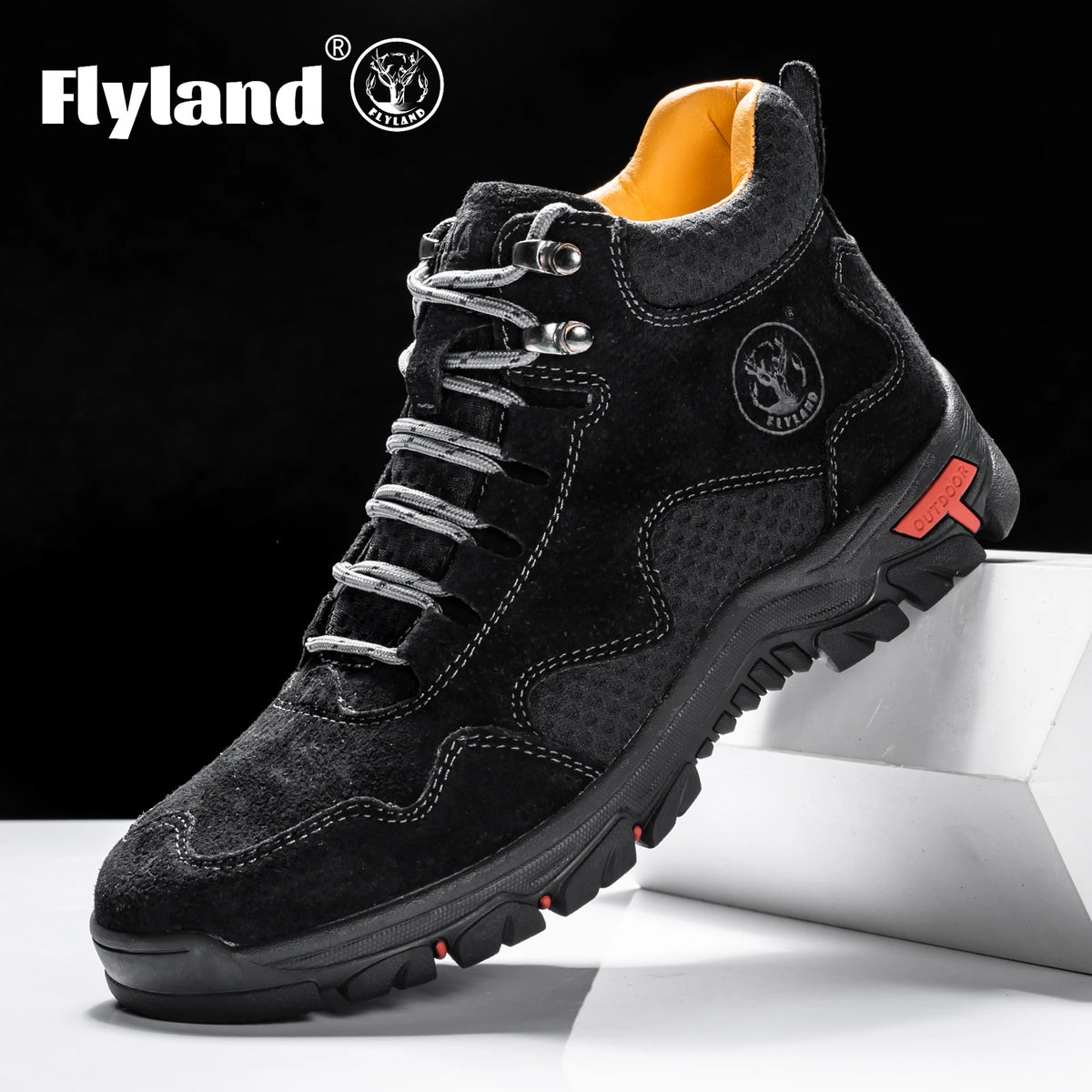 Brown leather ankle boots for men by FLYLAND, featuring a sleek design and sturdy sole, perfect for casual or formal wear.