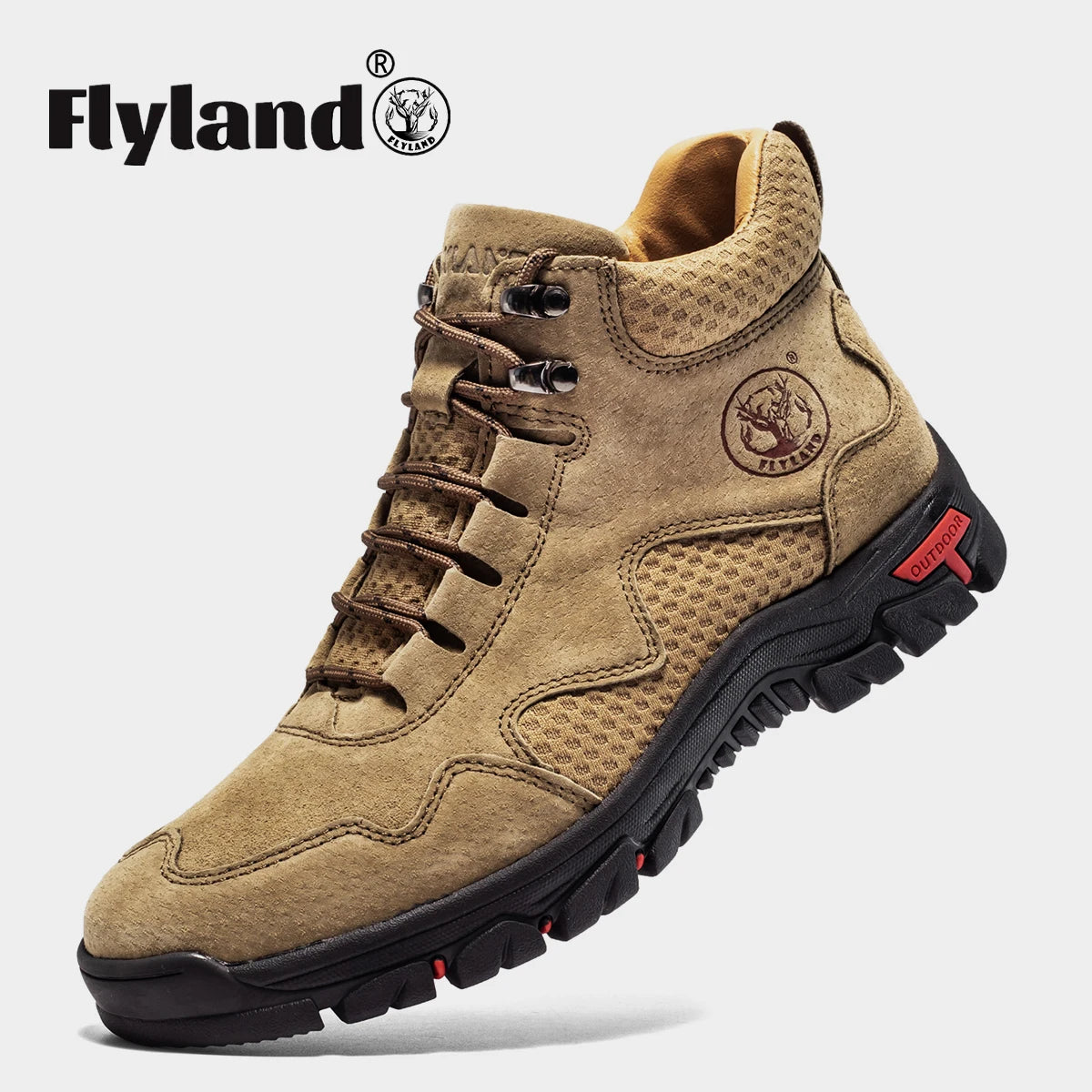 Brown leather ankle boots for men by FLYLAND, featuring a sleek design and sturdy soles, perfect for casual or formal wear.