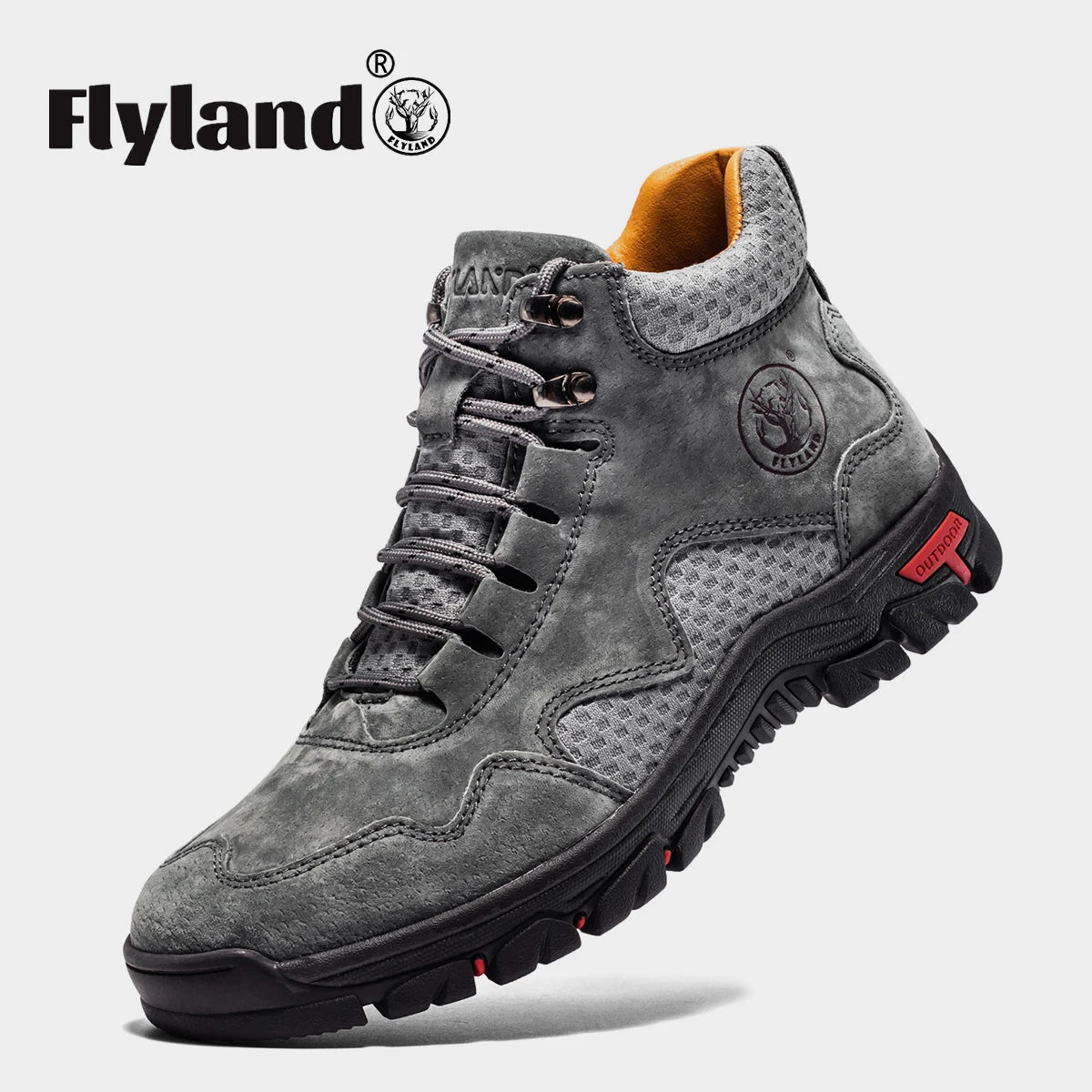 Black leather ankle boots for men from FLYLAND, featuring a sleek design and sturdy soles, perfect for casual or formal wear.