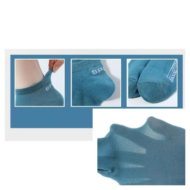 Set of five high-quality gray ankle socks for men by Corporación Turística, shown laid flat with a soft fabric texture.