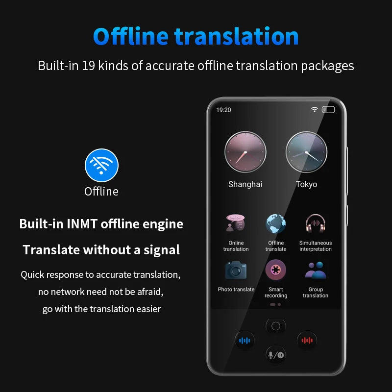 Gray language translator device from Corporación Turística, compatible with 138 languages, shown with Chinese characters on the screen.