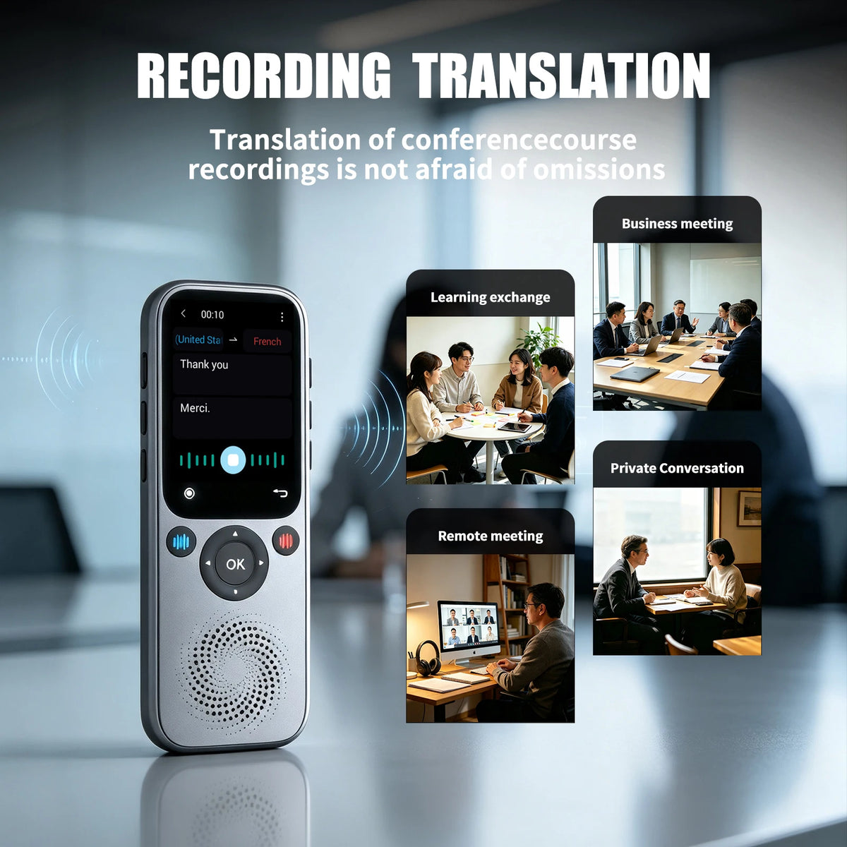 Gray language translation device by Corporación Turística, compatible with traductor, used for real-time language interpretation.