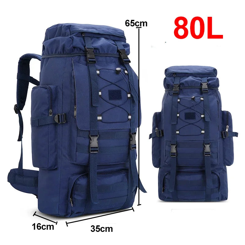 Green 80L hiking and camping backpack by Corporación Turística, featuring adjustable straps and multiple compartments for outdoor adventures.