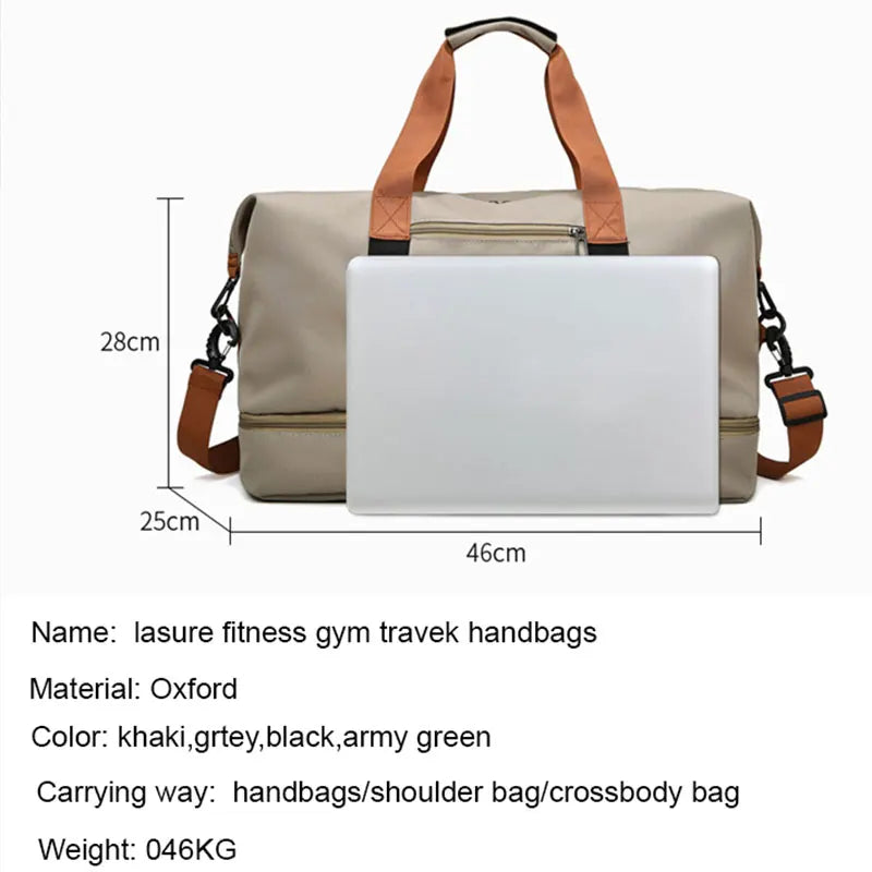 Green travel gym bag from Corporación Turística, compact short-distance luggage with spacious interior and durable handles.