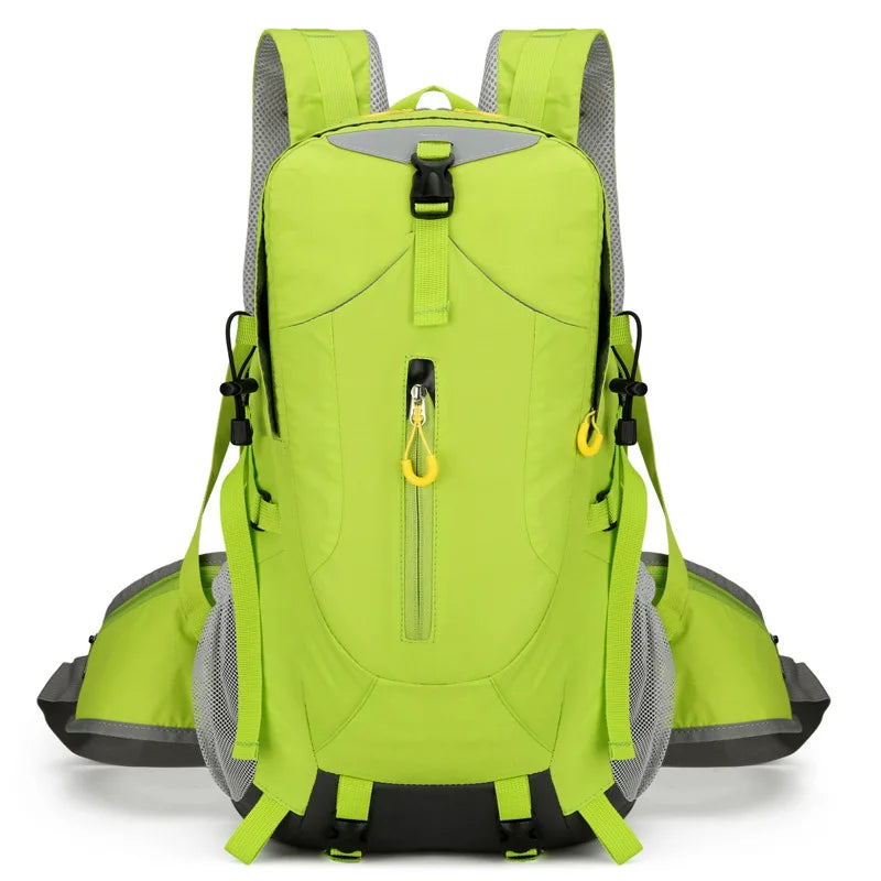 Large capacity outdoor hiking backpack by Corporación Turística, green with multiple compartments for outdoor adventures.