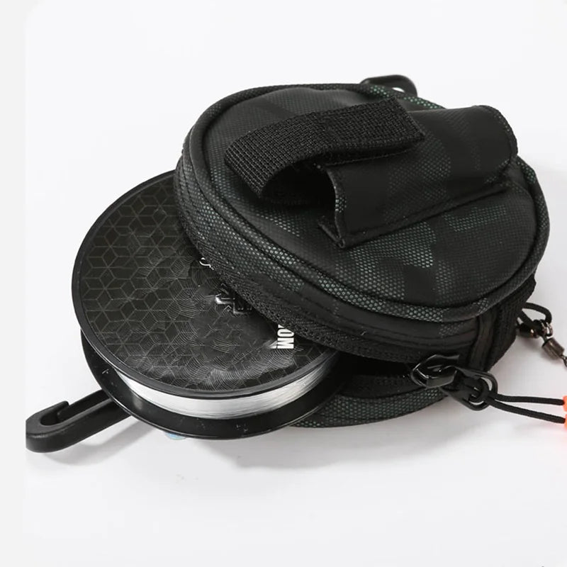 Green camouflage tactical MOLLE bag by Corporación Turística, hanging fishing rod bag with multiple compartments and adjustable straps.