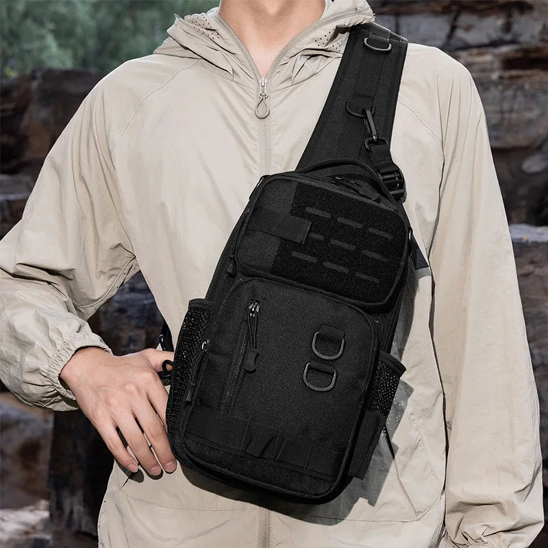 Green camouflage fishing gear bag by Corporación Turística, tactical fishing tackle backpack with support and multiple compartments.