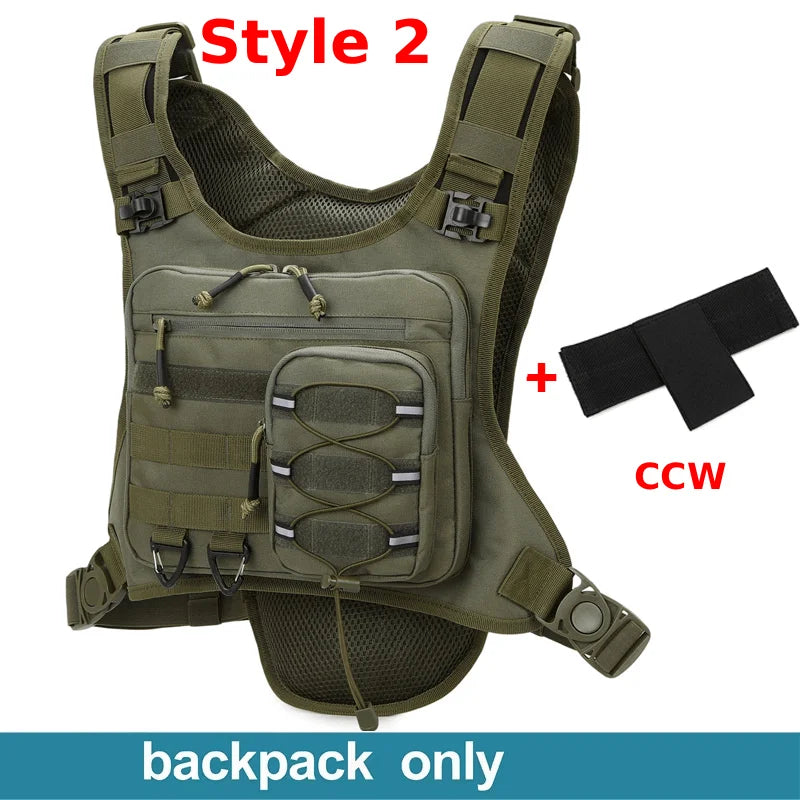 Green hydration running vest and sports backpack by Corporación Turística, designed for comfortable outdoor running hydration.