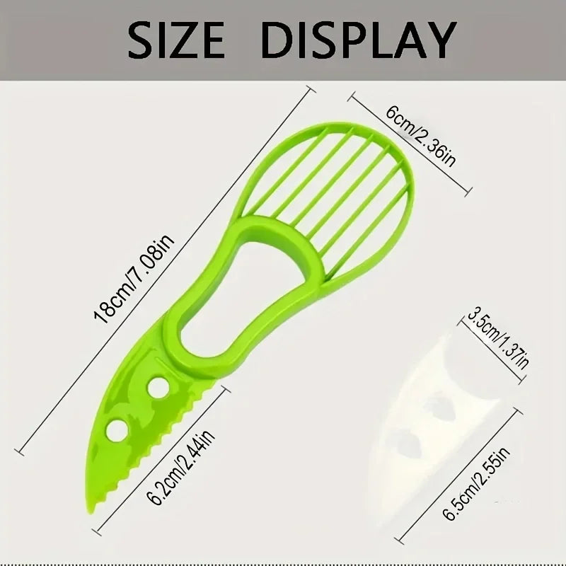 Green 3-in-1 avocado tools kit by Corporación Turística with slicer and peeler for easy avocado preparation.