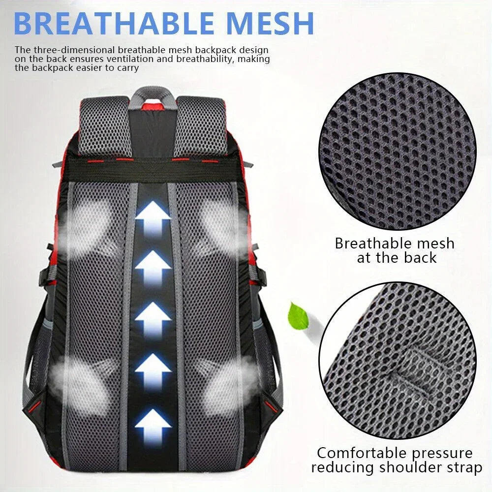 Green outdoor travel backpack by Corporación Turística, large capacity hiking and adventure backpack with multiple compartments.