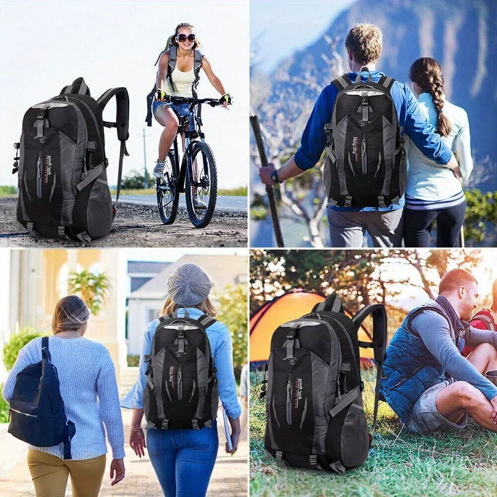Green outdoor travel backpack by Corporación Turística, large capacity hiking and adventure backpack for outdoor trips.