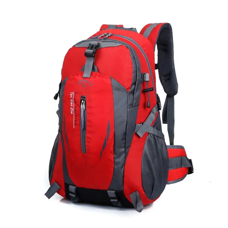 Green outdoor travel backpack by Corporación Turística, large capacity hiking and adventure bag with multiple compartments.