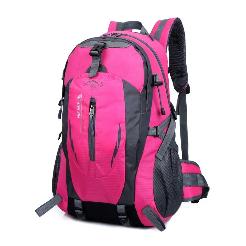 Green outdoor travel backpack by Corporación Turística with multiple compartments and adjustable straps for adventure trips.