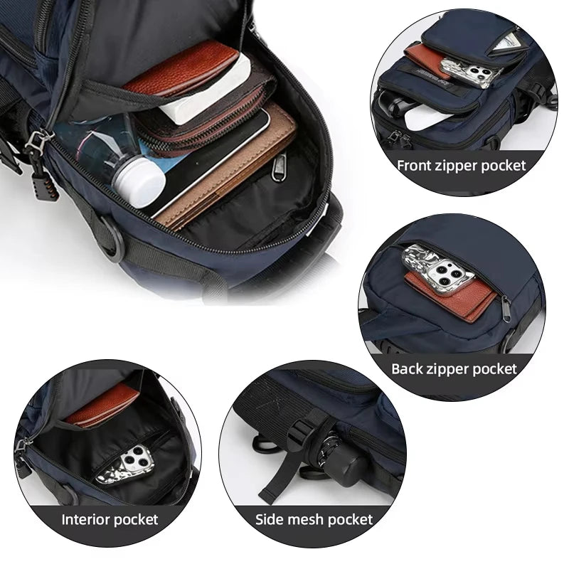Green camping waist bag for men, chest purse by Corporación Turística, with adjustable straps and multiple compartments.