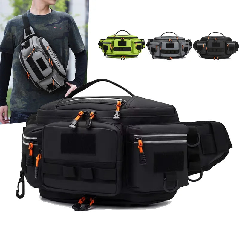 Green tactical Molle waist bag for men, tactical travel pouch with multiple compartments, by Corporación Turística.